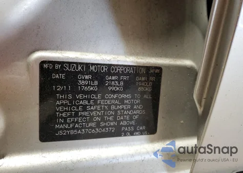 2012 Suzuki Sx4 из США, поврежденный, VIN JS2YB5A37C6304372